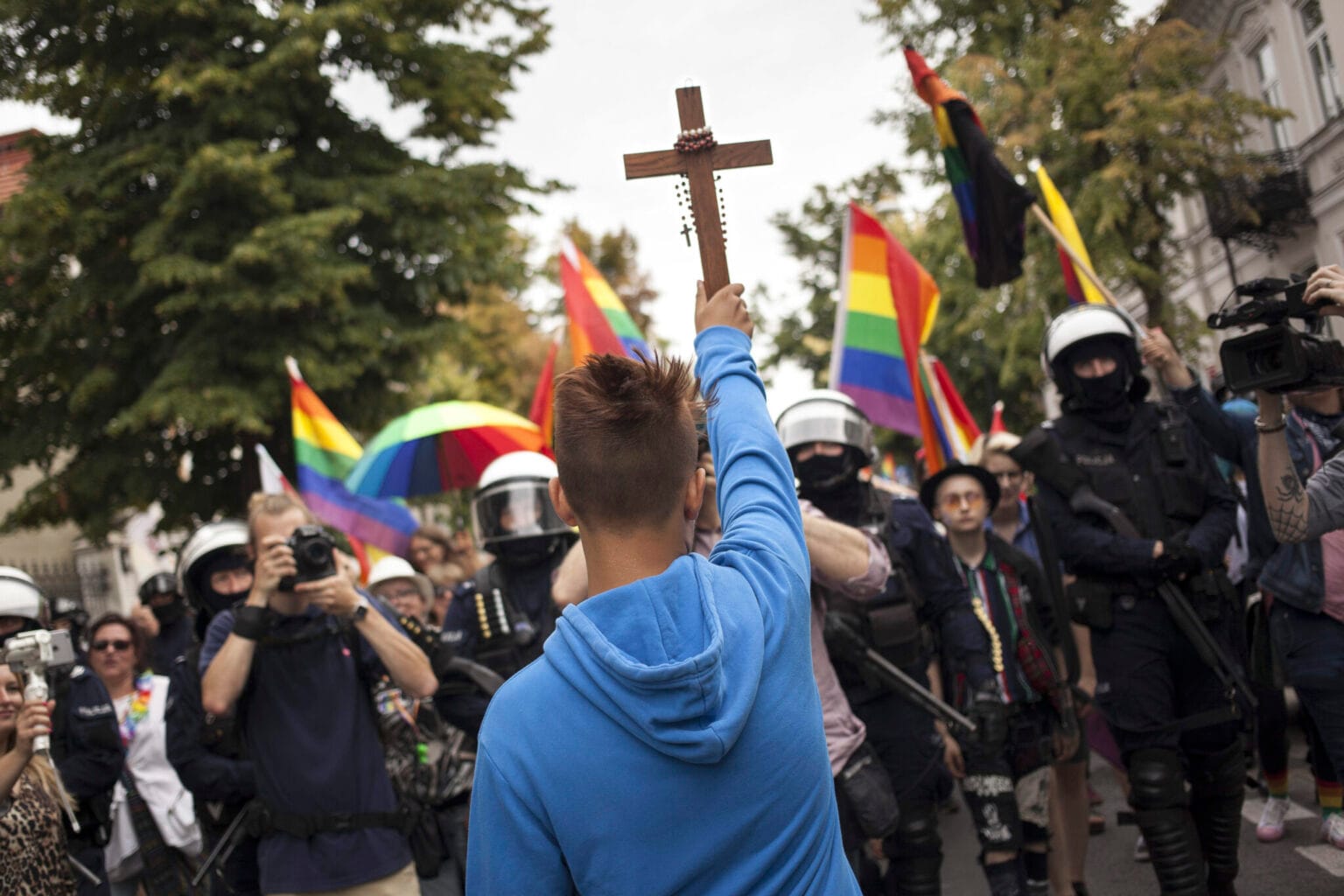 Plock counter-protest against the Pride march